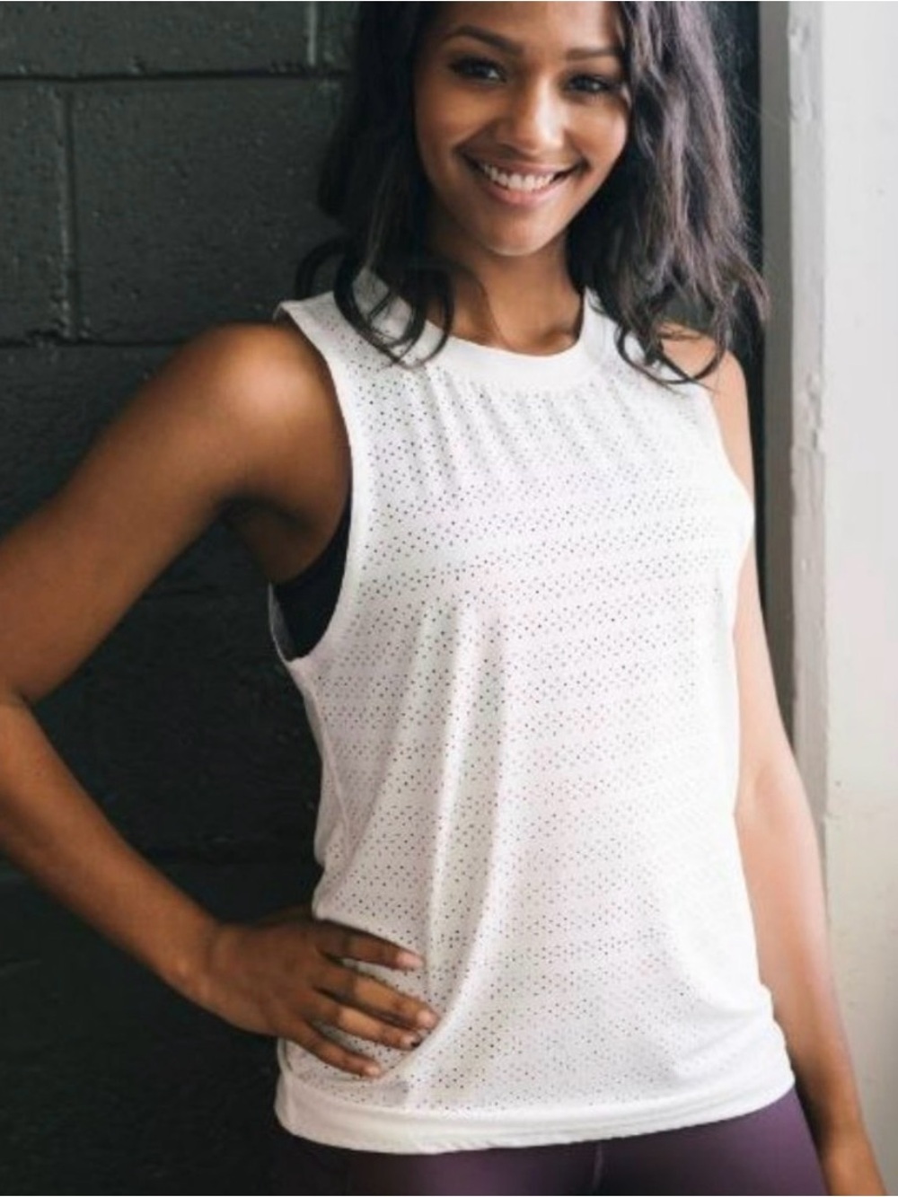 ZYIA White CHILL THANK, Perforated Athletic workout top, athleisure, lifting